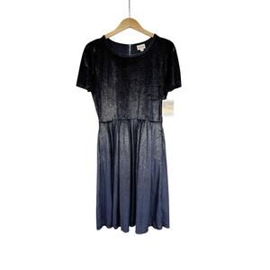 NWT LuLaRoe XL Elegant Amelia Dress with Pockets Navy Blue Shimmery Velour